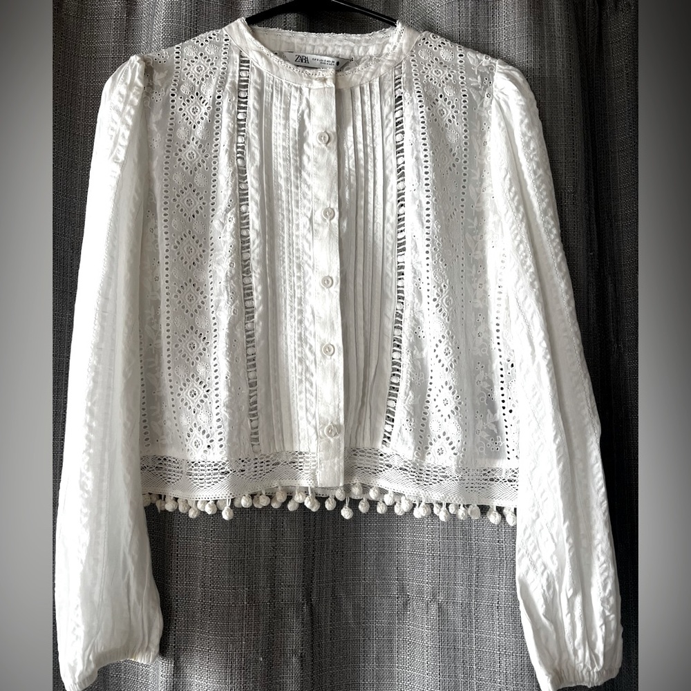 Zara white eyelet top .